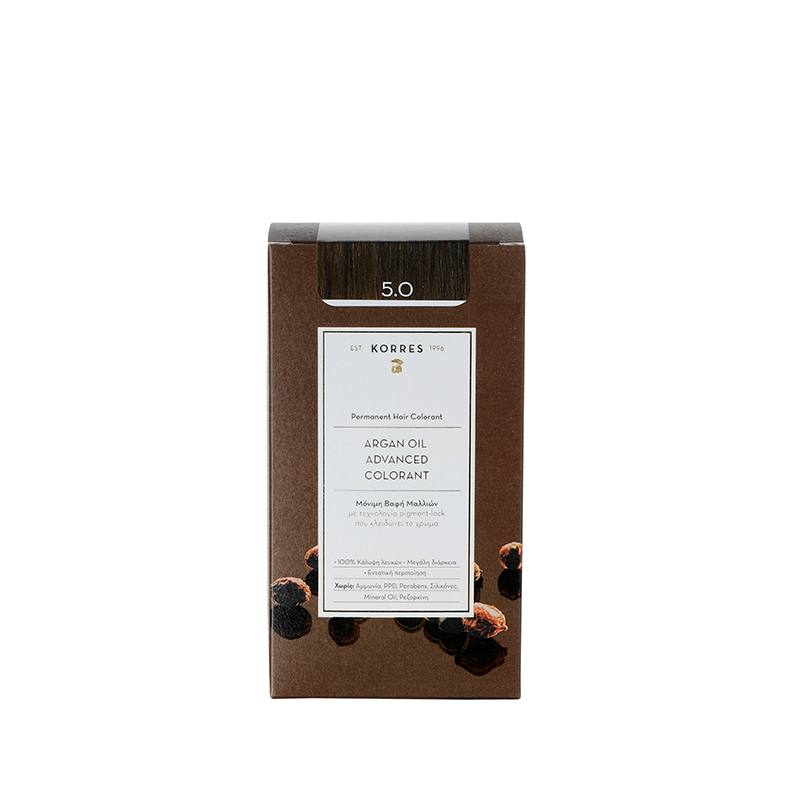 KORRES ΒΑΦΗ ΜΑΛΛΙΩΝ ARGAN OIL Advanced Colorant 5.0 ΚΑΣΤΑΝΟ ΑΝΟΙΧΤΟ