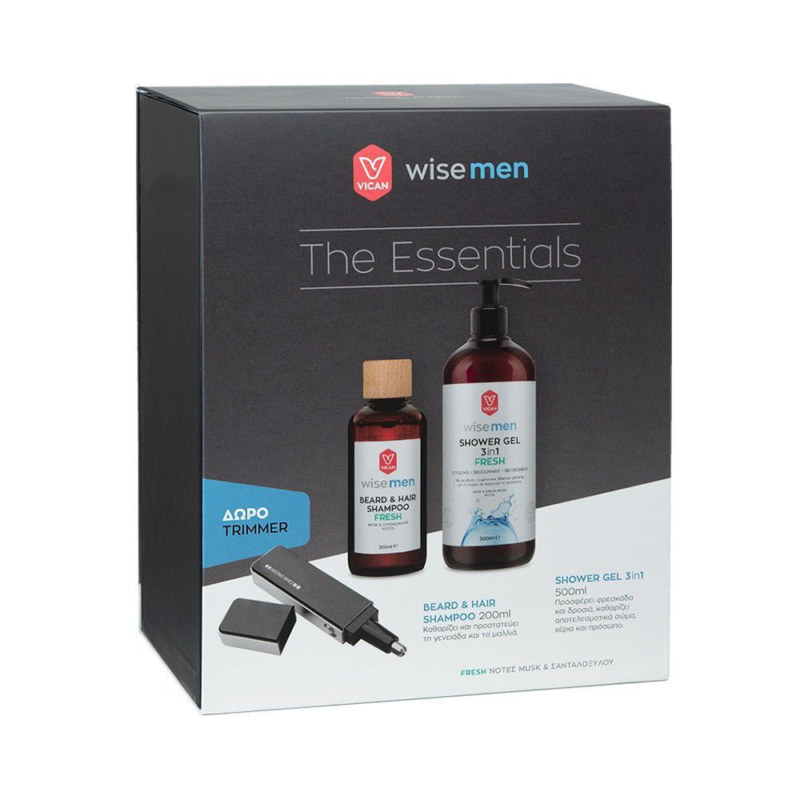 VICAN WISE MEN "THE ESSENTIALS" BEARD & HAIR SHAMPOO+SHOWER GEL - ΔΩΡΟ TRIMMER