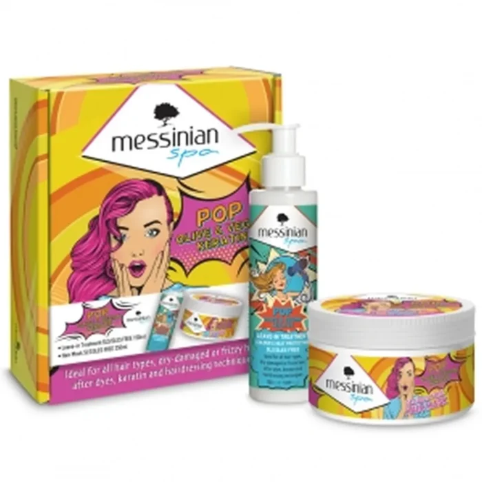 MESSINIAN SPA BEAUTY BOX POP OLIVE & VEGAN KERATIN TREAMENT /COLOUR & HEAT PROTECTION